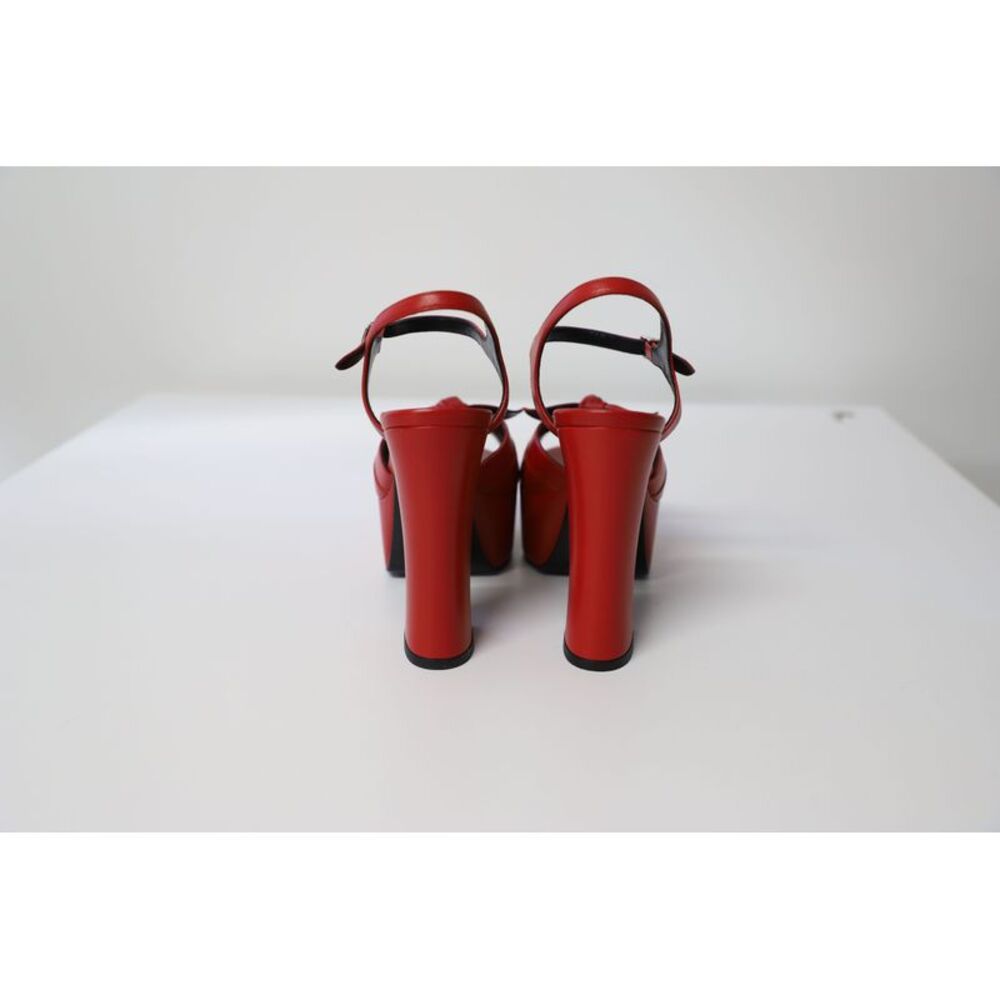 Saint Laurent Candy Bow Platform Sandals in Red Leather - Picture 4 of 7